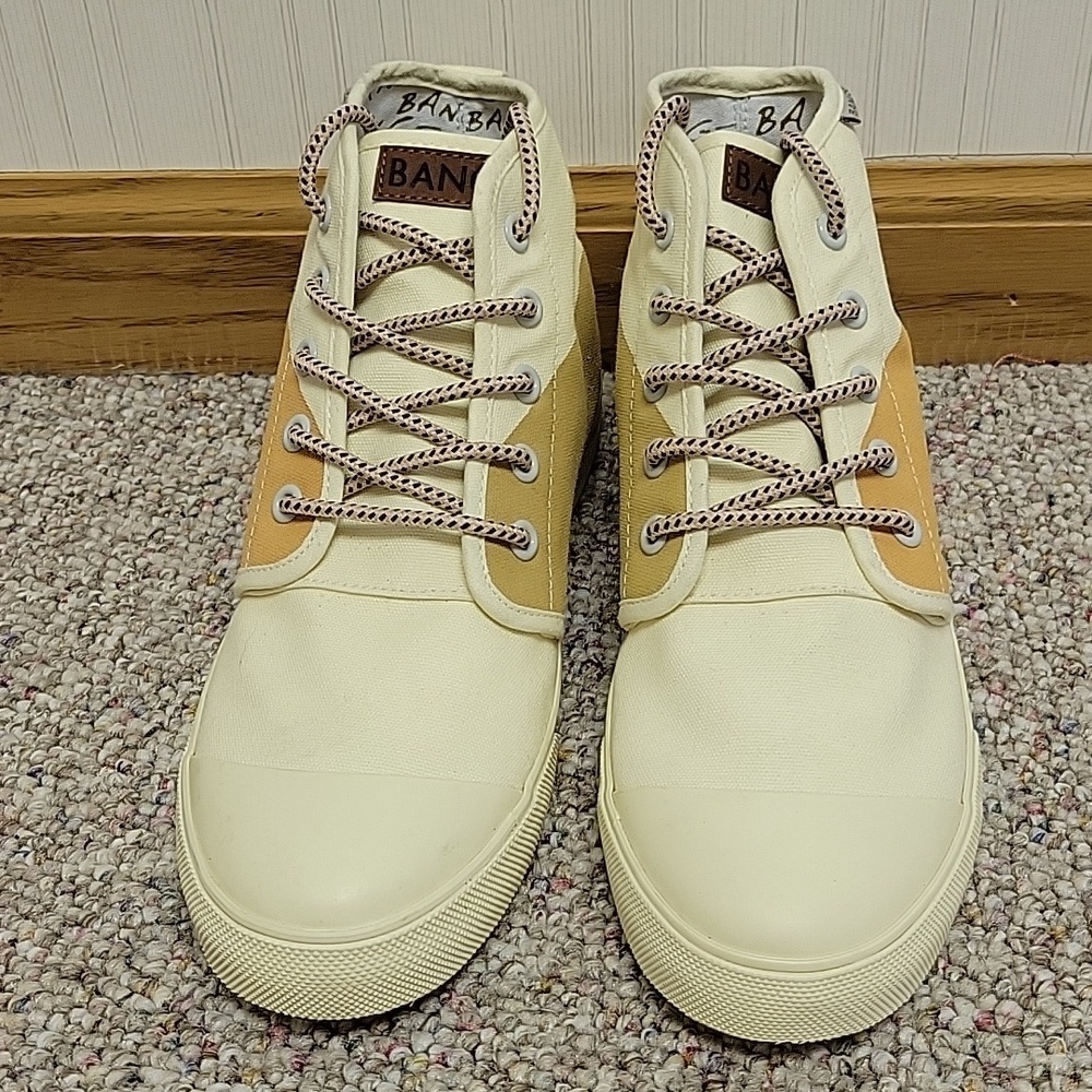 Bangs Women's High-Top Sneakers - Cream and Tan Sz 7. NWOT - Picture 2 of 8